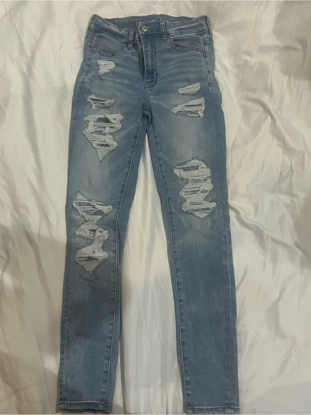 American Eagle Light Blue Ripped Skinny Jeans